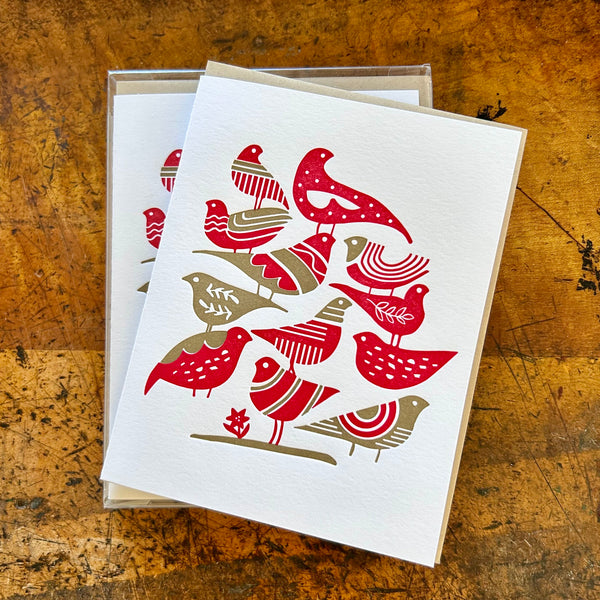 Holiday Red and Gold Birds