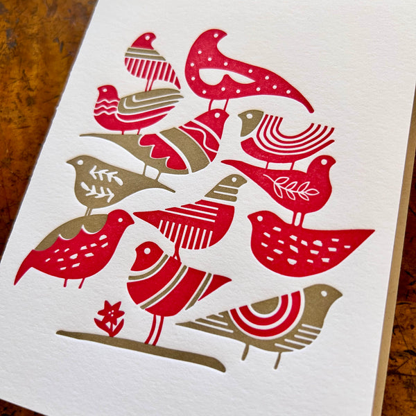 Holiday Red and Gold Birds